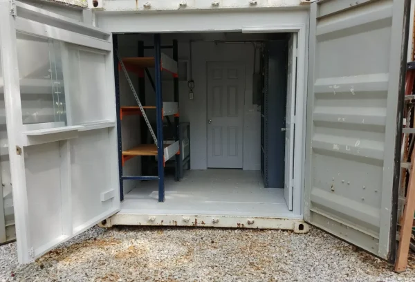 40 ft Container Shop – Climate Controlled Office + Inventory Storage  Racking